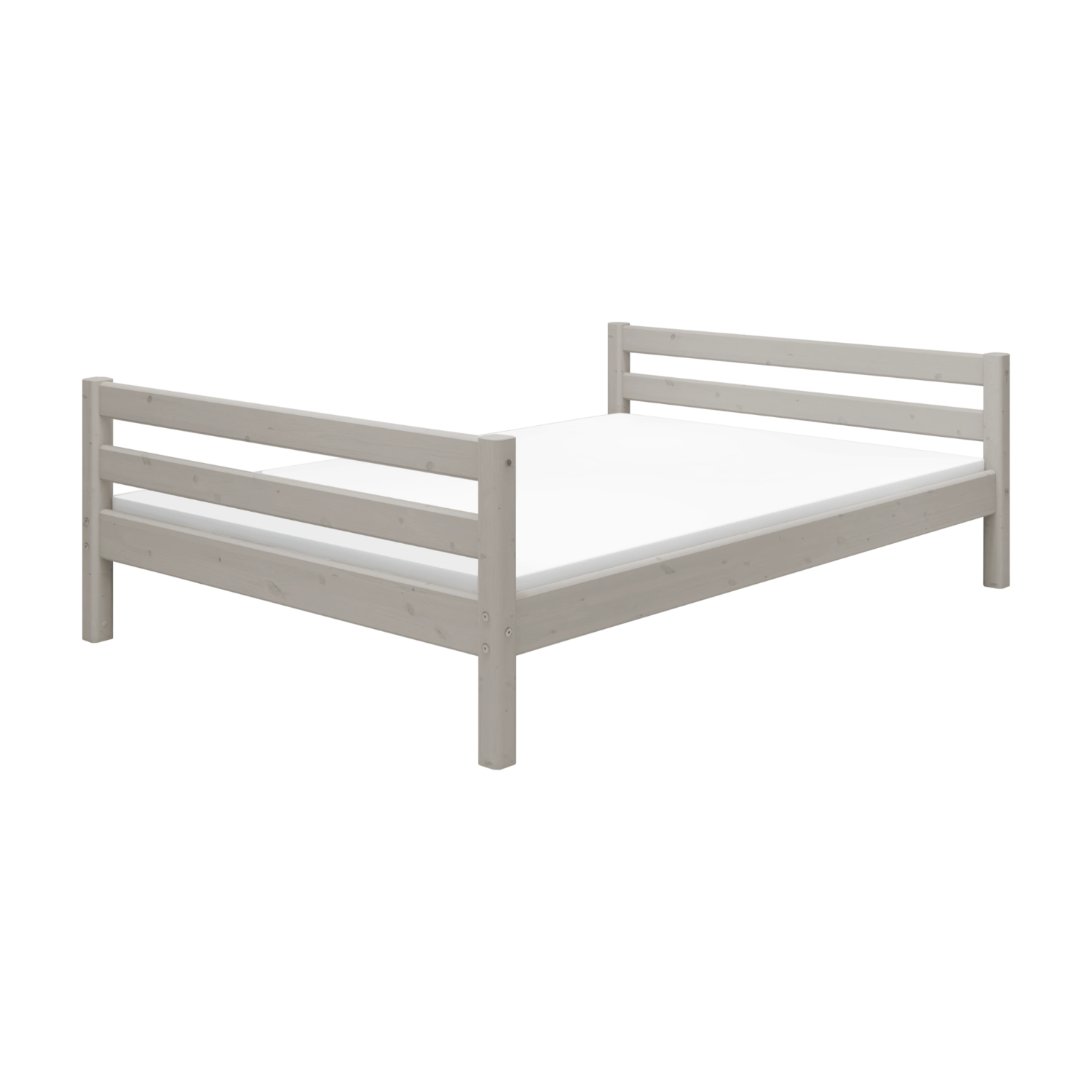 FLEXA single grey bed with horizontal slats, child-safe edges, shown against a white background.