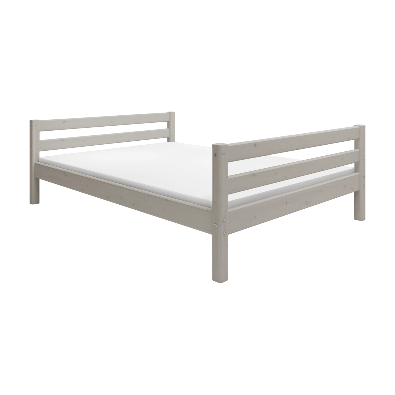 FLEXA single bed from the FLEXA collection in grey, 140x200 cm, with horizontal slats, shown on white background.