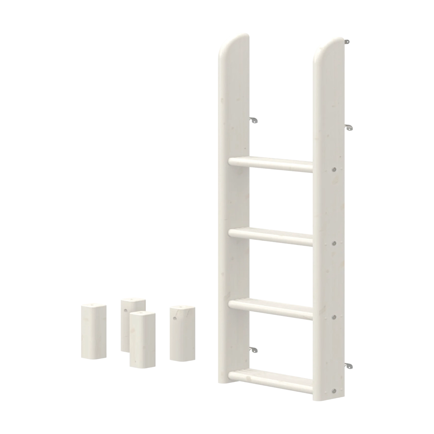 FLEXA WHITE ladder and legs for bunk bed, four anti-slip steps, child-safe design, shown on plain background.