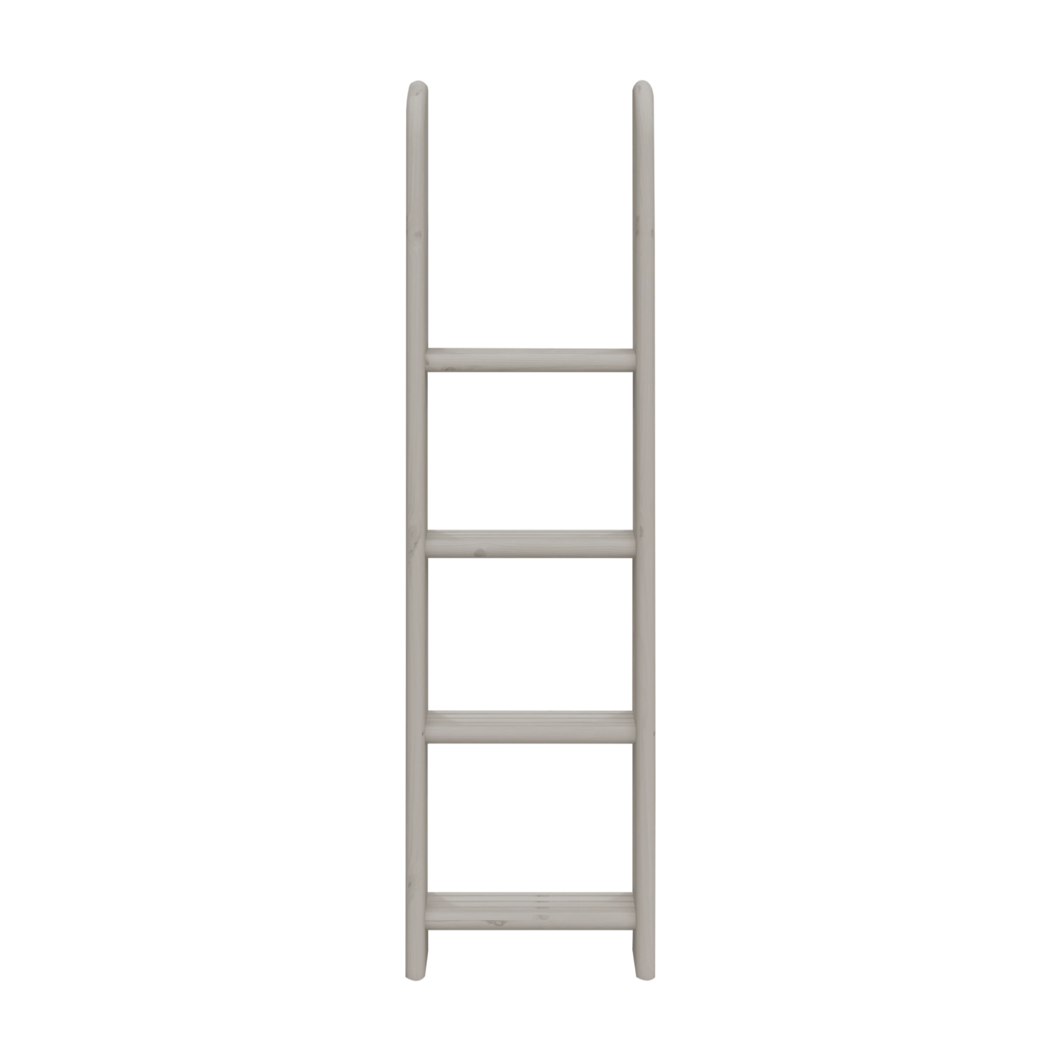 FLEXA-Hochbettleiter, grau und helles Holz, 4 rutschfeste Stufen, kindersicheres Design, im Stehbild vor weißem Hintergrund.