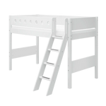 High Bed 143 cm with Ladder and Safety Rail, 90x200 cm, White SEMI_HIGH-BED semi-high-bed-w-slanting-ladder-white-white-1  flexa-com.myshopify.com
