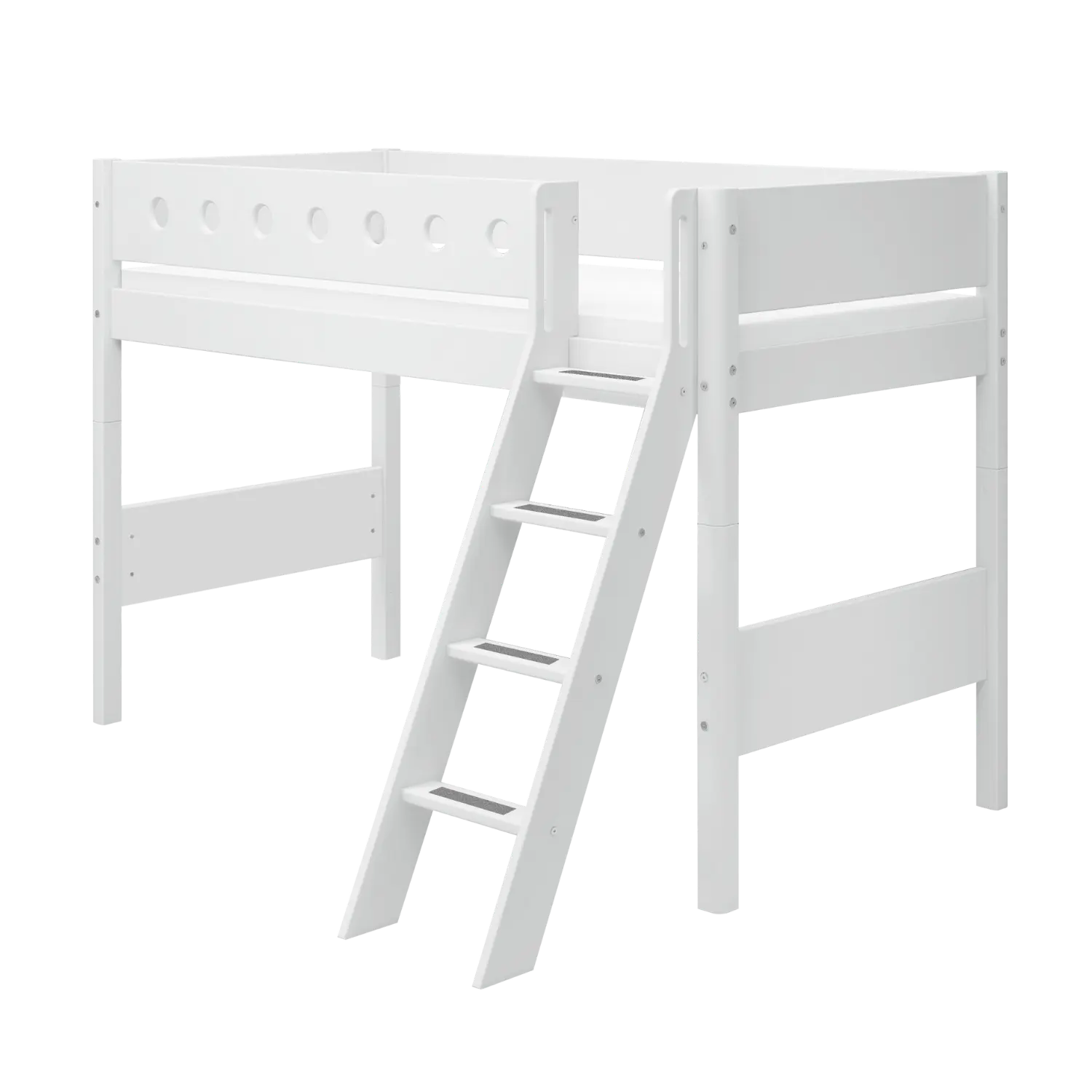 High Bed 143 cm with Ladder and Safety Rail, 90x200 cm, White SEMI_HIGH-BED semi-high-bed-w-slanting-ladder-white-white-1  flexa-com.myshopify.com