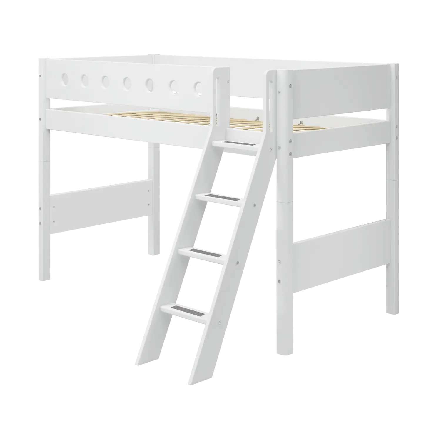 High Bed 143 cm with Ladder and Safety Rail, 90x200 cm, White SEMI_HIGH-BED semi-high-bed-w-slanting-ladder-white-white-1  flexa-com.myshopify.com
