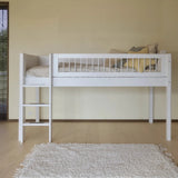 High Bed 120 cm with Straight Ladder and Safety Rail, 90x200 cm, WHITE, Crossbars