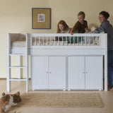 High Bed 120 cm with Straight Ladder and Safety Rail, 90x200 cm, WHITE, Crossbars