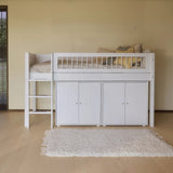 High Bed 120 cm with Straight Ladder and Safety Rail, 90x200 cm, WHITE, Crossbars
