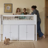 High Bed 120 cm with Straight Ladder and Safety Rail, 90x200 cm, WHITE, Crossbars