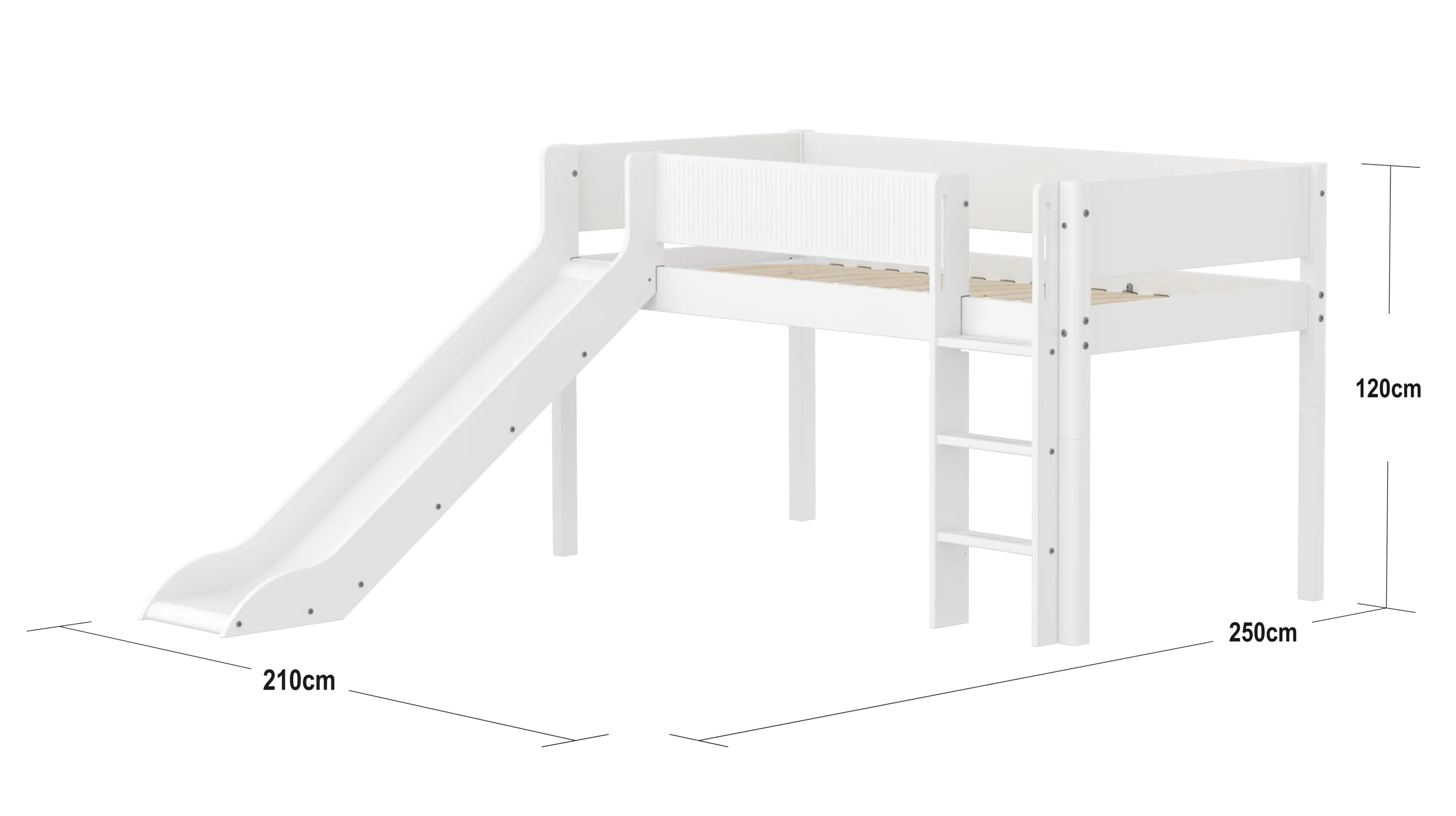 High Bed 120 cm with Slide, Ladder and Safety Rail, 90x200 cm, White MID_HIGH-BED midslp-slide-200x90-str-ladder-grooves-f-wht  flexa-com.myshopify.com
