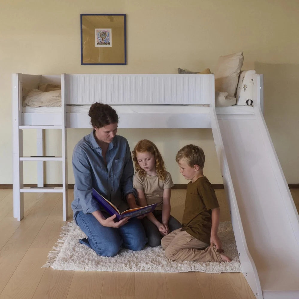 FLEXA High Bed 120 cm with Slide, Slanting Ladder and Safety Rail, 90x200 cm, WHITE, Grooves, view 2