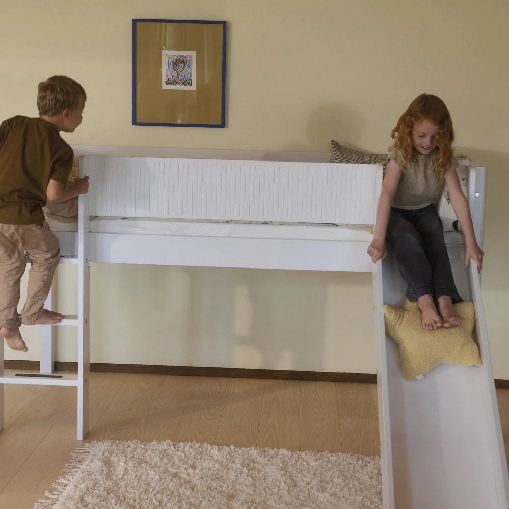 FLEXA High Bed 120 cm with Slide, Slanting Ladder and Safety Rail, 90x200 cm, WHITE, Grooves, view 5