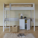 High Bed 184 cm with Ladder and Safety Rail, 90x200 cm, WHITE, Crossbars