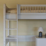 High Bed 184 cm with Ladder and Safety Rail, 90x200 cm, WHITE, Crossbars