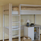 High Bed 184 cm with Ladder and Safety Rail, 90x200 cm, WHITE, Crossbars