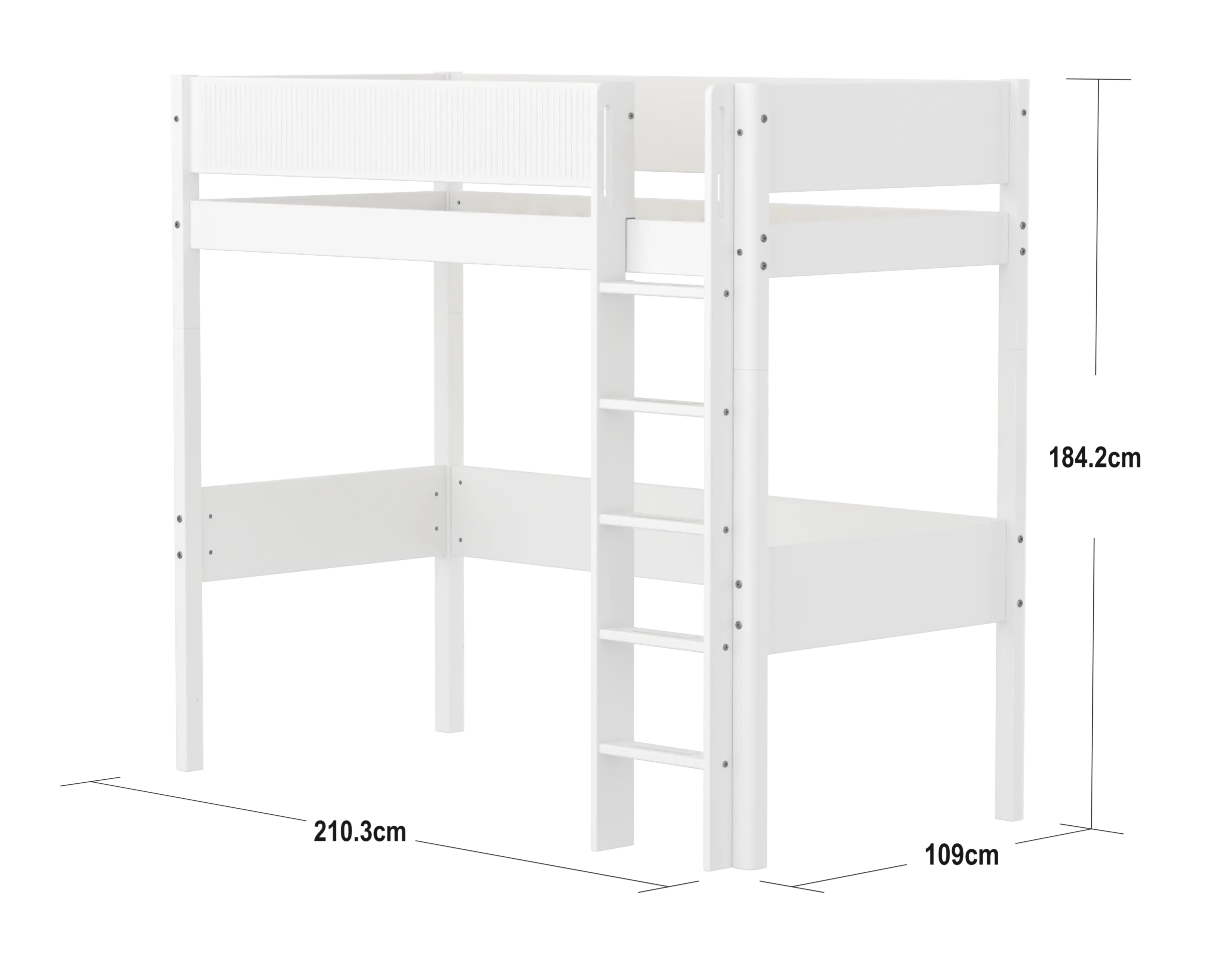 High Bed 184 cm with Ladder and Safety Rail, 90x200 cm, White HIGHBED high-sleeper-f-wht-mdf-200x90cm-legs-f-wht-rail-f-wht-1  flexa-com.myshopify.com