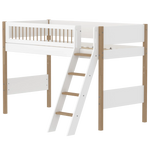 High Bed 143 cm with Ladder and Safety Rail, 90x200 cm, White/Oak SEMI_HIGH-BED semi-highsleeper-200x90-legs-crossbars-oak-sl-ladder  flexa-com.myshopify.com