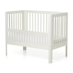 FLEXA NOVA baby bed safety rail in cream, modern slatted design, shown on white; child-safe feature visible.