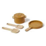 Pot & Pan, 5 pcs, Handpainted, Yellow PLAY pot-pan-mustard-natural-wood  flexa-com.myshopify.com