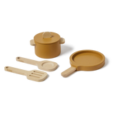 Pot & Pan, 5 pcs, Handpainted, Yellow PLAY pot-pan-mustard-natural-wood  flexa-com.myshopify.com