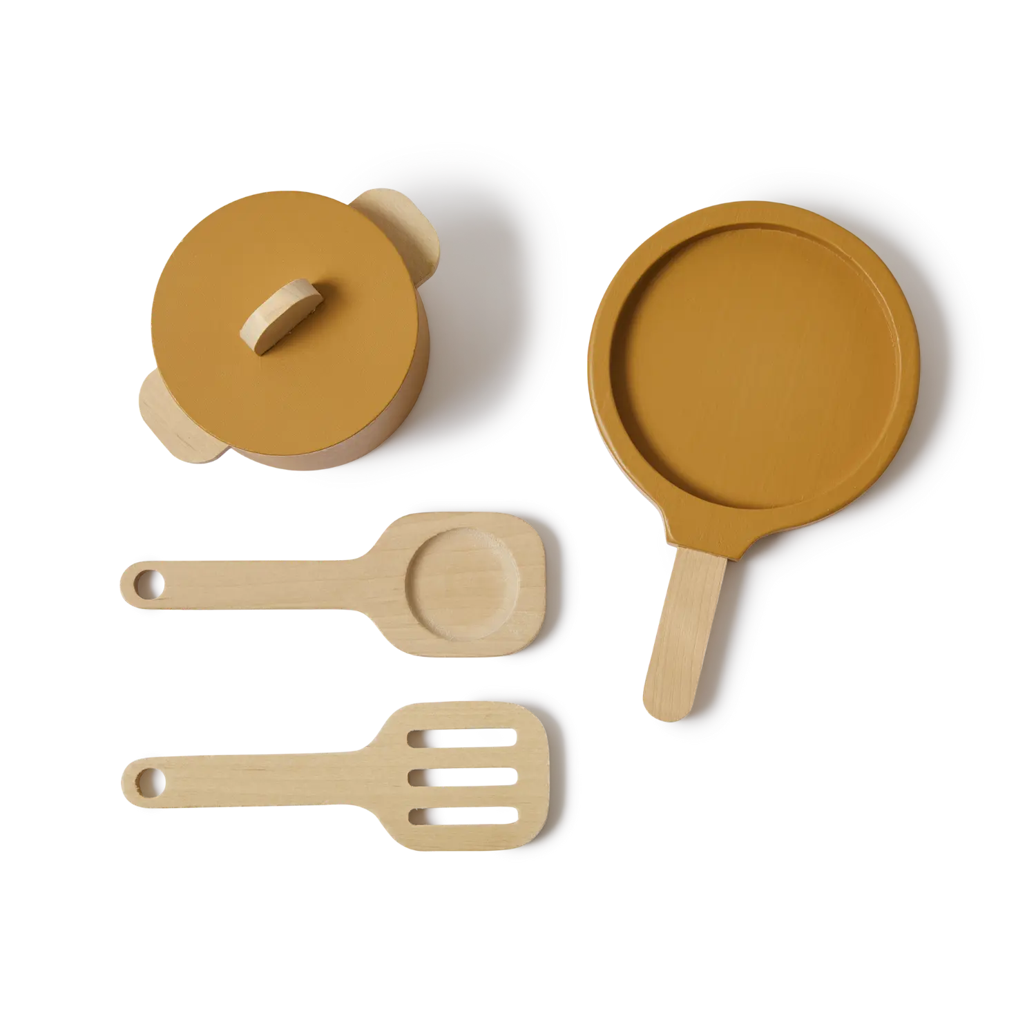 Pot & Pan, 5 pcs, Handpainted, Yellow PLAY pot-pan-mustard-natural-wood  flexa-com.myshopify.com