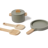 Pot & Pan, 5 pcs, Handpainted, Green PLAY pot-pan-greenish-natural-wood  flexa-com.myshopify.com