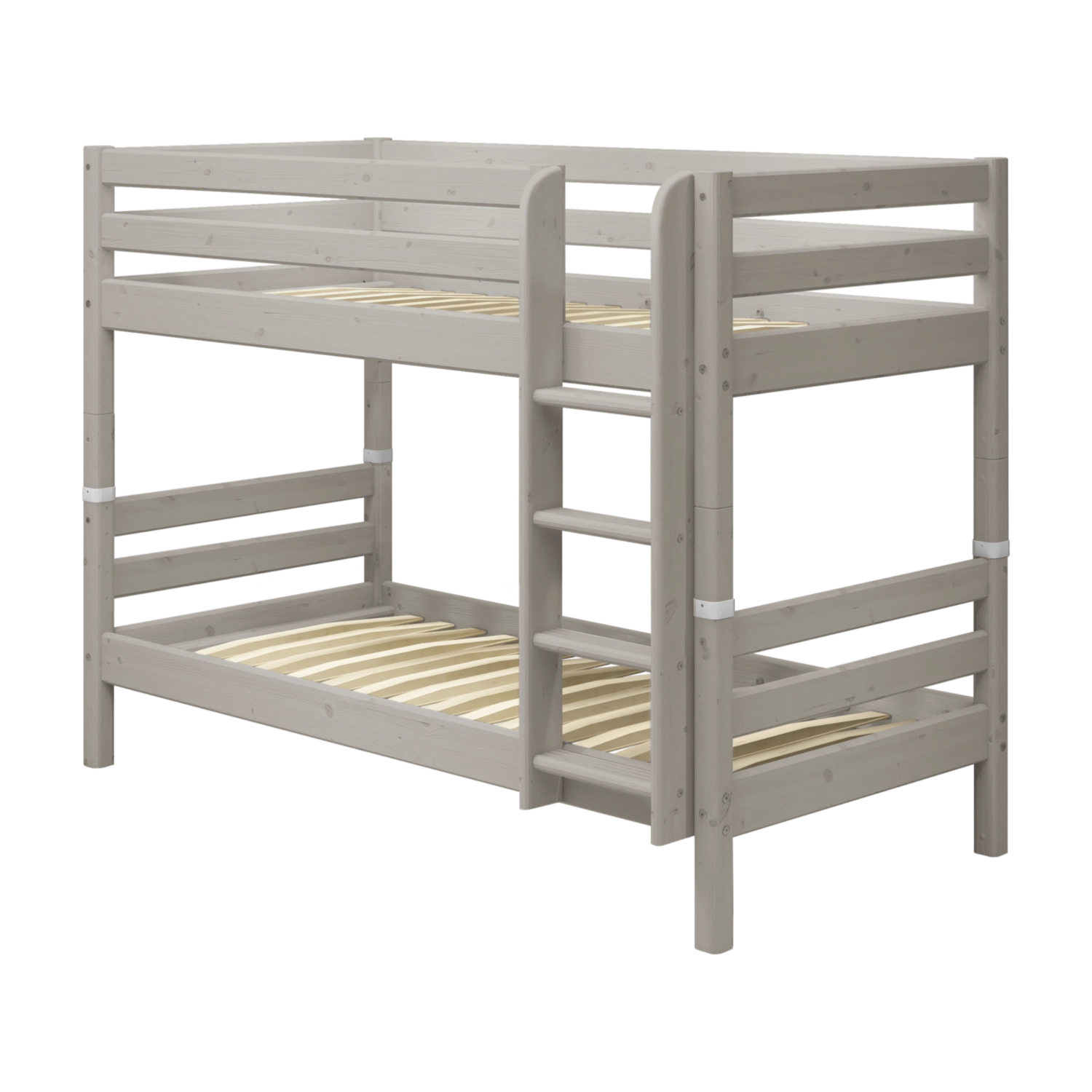 FLEXA Classic grey pine bunk bed ladder and legs, right anti-slip steps, child-safe for kids’ room.