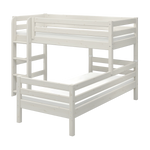 FLEXA CLASSIC white pine bunk bed with left ladder and safety rail, child-safe design for kids’ bedroom.