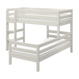 FLEXA CLASSIC white pine bunk bed with left ladder and safety rail, child-safe design for kids’ bedroom.