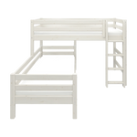 FLEXA white bunk bed with ladder and safety rail, CLASSIC range, child-safe design in a bright children’s room.