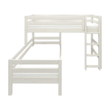 FLEXA white bunk bed with ladder and safety rail, CLASSIC range, child-safe design in a bright children’s room.