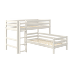 FLEXA white pine high bed legs for twin bed, part of FLEXA collection, visible ladder and slatted base, child-safe design.