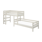 FLEXA bunk bed from CLASSIC range in white pine, visible ladder and safety rail, shown in a child’s bedroom setting.