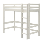 FLEXA WHITE solid pine bed legs for high loft bed, visible built-in ladder, smooth child-safe edges in kids’ room.