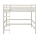 FLEXA WHITE high bed, ladder and safety rail, underbed space for storage or study, child-safe, in a child’s bedroom.