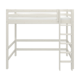 FLEXA WHITE elevated high bed with ladder and safety rail, storage space beneath, in a child’s bedroom.