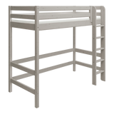 High Bed 184 cm with Safety Rail and Ladder, 90x200 cm, Grey