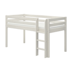 FLEXA high bed from WHITE collection, solid white frame with safety rail and ladder, set against a plain background.