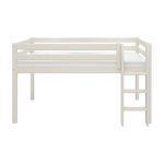 FLEXA high bed from CLASSIC range, white pine, 90x200 cm, right ladder, safety rail, child’s room setting.