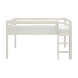 FLEXA high bed from CLASSIC range, white pine, 90x200 cm, right ladder, safety rail, child’s room setting.