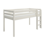 FLEXA high bed from WHITE collection, white finish, right-side ladder, safety rail, child-safe design against plain backdrop.