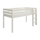 FLEXA high bed from WHITE collection, white finish, right-side ladder, safety rail, child-safe design against plain backdrop.