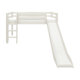 White FLEXA CLASSIC high bed with slide and ladder, child-safe design, in a children’s bedroom, 90x200 cm.