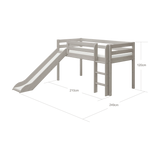 High Bed 120 cm with Slide and Ladder, 90x200 cm, Grey