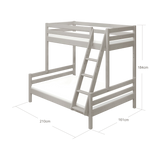 Family Bunk Bed 184 cm with Ladder and Safety Rail, 90/140x200 cm, Grey
