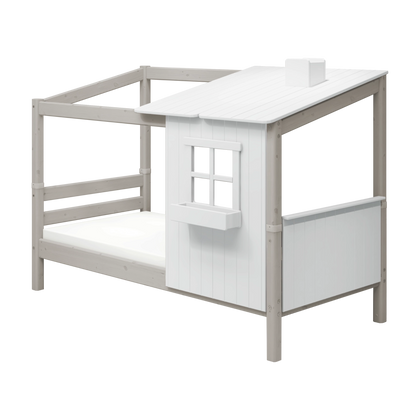 FLEXA Single Bed with 1/2 House, 90x200 cm, White/Grey