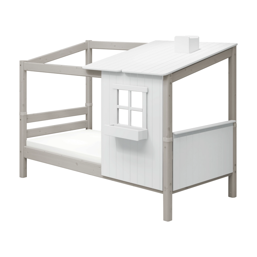 FLEXA Single Bed with 1/2 House, 90x200 cm, White/Grey