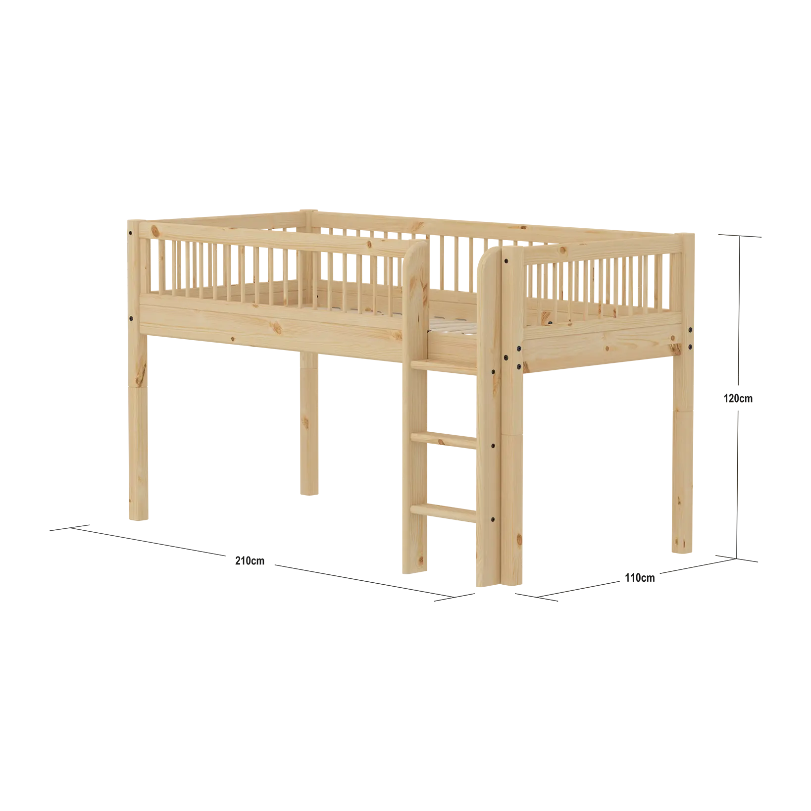 Mid-High Bed with Safety Rails, 90x200 cm, Pine MID_HIGH-BED mid-high-bed-w-scandinavian-safety-rail-classic-raw  flexa-com.myshopify.com