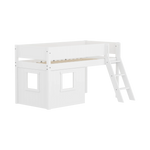 High Bed 120 cm with Treehouse, Ladder and Safety Rail, 90x200, White MID_HIGH-BED mid-sleeper-white-grooves-sl-ladder-tree-hut-wht-window  flexa-com.myshopify.com
