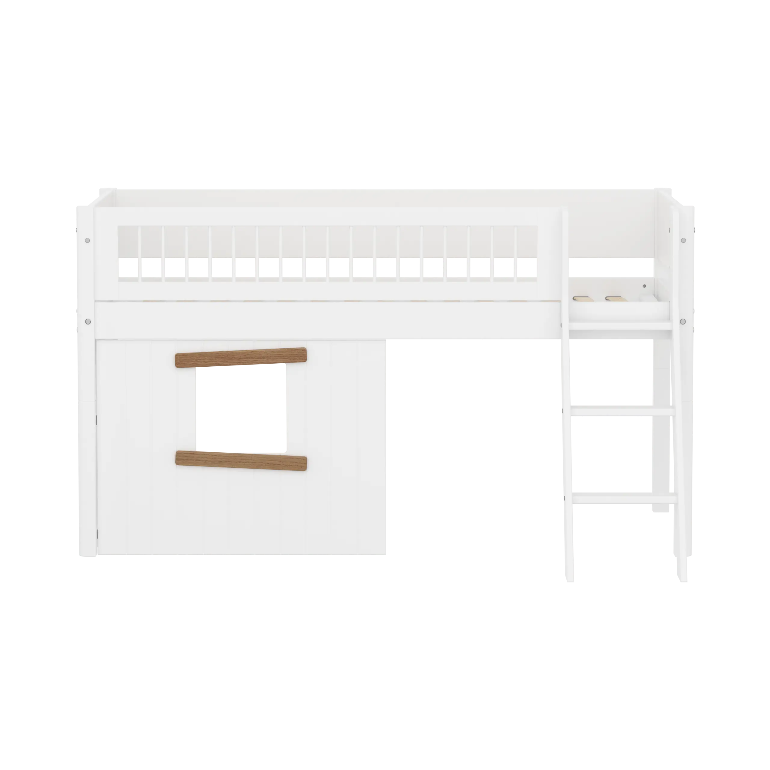 High Bed 120 cm with Treehouse, Ladder and Safety Rail, 90x200, White/Oak MID_HIGH-BED mid-sleeper-white-crossbars-sl-ladder-tree-hut-oak-window  flexa-com.myshopify.com