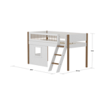 High Bed 120 cm with Treehouse, Ladder and Safety Rail, 90x200 cm, White/Oak MID_HIGH-BED mid-sleeper-nor-crossbars-sl-ladder-tree-hut-wht-window  flexa-com.myshopify.com
