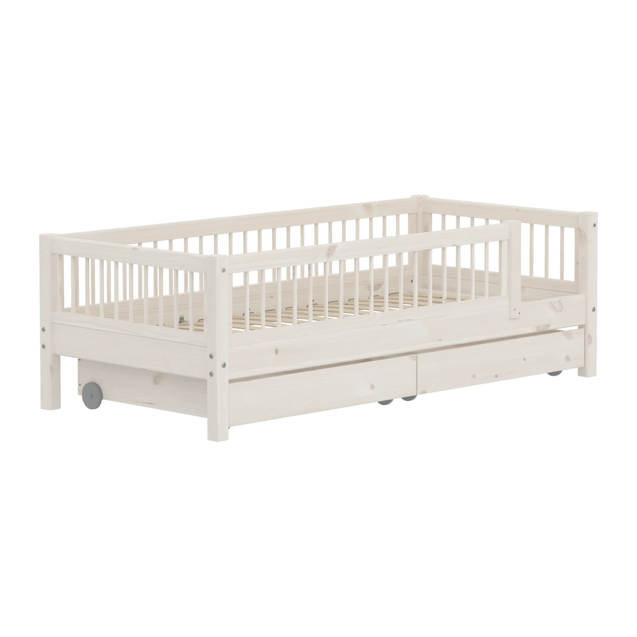 FLEXA Single Bed with Safety Rails and Storage, 90x200 cm, White, view 3
